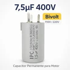Capacitor 7,5uF 400V para Ventilador 3 Pinos Loren Sid Ventidelta Motor Portão