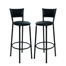 Kit de 2 Banquetas Alta De Fibra Sintética Preto Balcão Casa Bar Lazer Junco Vime