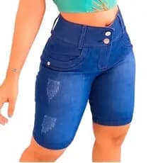 Short Jeans Feminino Modelo Ciclista Cintura Alta Jeans Premium Da moda Short Jeans Rasgado Feminino
