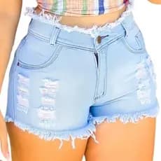 Short Jeans Feminino Desfiado Cós Alto Short Jeans Feminino Cintura Alta Short Jeans  Hot Pants