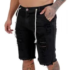 Shorts Masculinos Jeans Rasgados Bermuda Jeans Preto Estilo Fashion Masculino Premium