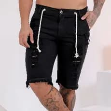 Bermuda Jeans Masculina Preto Destroyed sem Lycra short Jeans Masculino Promoção