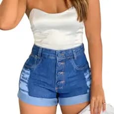 Short Jeans Feminino Cintura Alta Modelo Detonado bermuda destroyed Premium Da moda Short curto