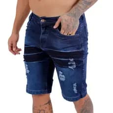 Bermuda jeans Azul Masculina Rasgada short Jeans detonado Premium a Preço de Fabrica
