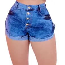 Short Jeans Feminino Cintura Alta Short Jeans Feminino 4 Botões Cós Alto Levanta Bumbum 2024