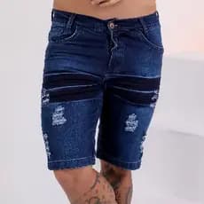 Bermuda Azul Detonada Sem Lycra Estilo Casual Premium Promoção Relâmpago
