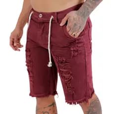 Bermuda Jeans Masculina Bermuda Destroyed Jeans Rasgado Masculino Jeans Premium Sem Lycra Vinho