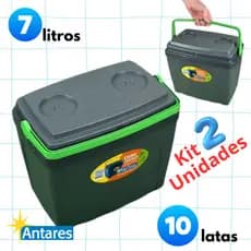 Kit 2 Unidades Caixa Térmica Cooler 7 Litros 10 Latas | Pequena Portátil | Resistente | Sítio Praia