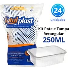 Kit 24 Potes 250ml Retangulares – Marmita Fitness | Micro-ondas & Freezer