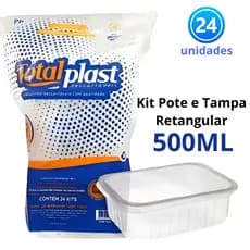 Kit 24 Potes 500ml Retangulares – Marmita Fitness | Micro-ondas & Freezer