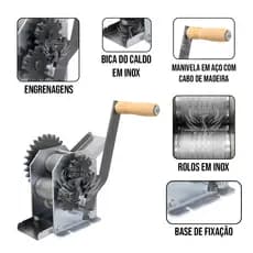 Engenho Garapeira 3 Moendas Inox Manual Para Fazer Garapa Caldo de Cana