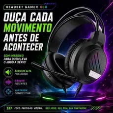 Headset Gamer RGB com Microfone P2 P3 LED 7 Cores Fone Gamer PC Console Celular 50mm