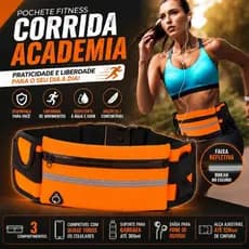 Pochete Fitness Corrida com Porta Garrafa Impermeável Ajustável para Academia Laranja