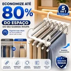 Cabide Multifuncional 5 em 1 para Calças Organizador Guarda-Roupa Economiza Espaço Aço Inox Premium BP-14000