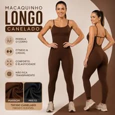 Macacão Longo Fitness Feminino Bojo Removível Zero Transparência Macaquinho Longo