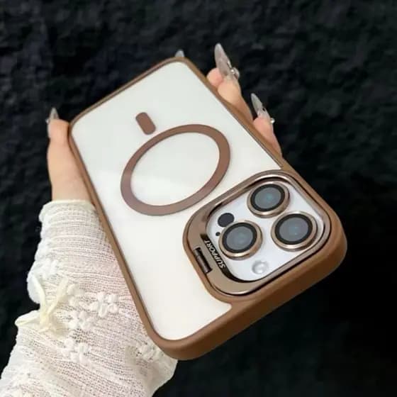 ③Capinha Capa Premium Magsafe Tampa Suporte Câmera Kit Lente Proteção iPhone 11 12 13 14 15 16