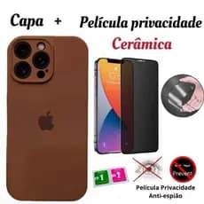 kit 2em1 Capa Silicone Aveludada com proteção de câmera+Película privacidade Cerâmica para iphone 11 11Pro 11Promax