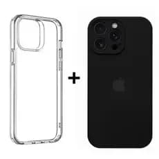 Kit 2 Capinhas Case  proteção Câmera Silicone Aveludada Colorida e acrílico Transparente para iphone 14 14Pro 14Promax