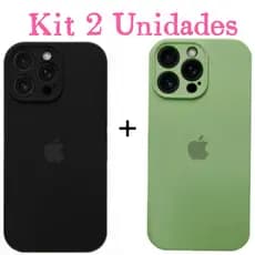Kit 2 Cases Capa Chapinha Silicone Aveludada cor Preto com Colorido para iPhone 14 14Pro 14Promax Proteção de Câmera