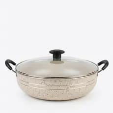 Panela Grande Frigideira Wok Silver Lines Antiaderente com alças + Tampa.