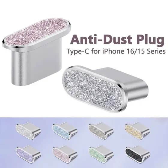 Plugue Antipoeira De Diamante Brilhante Para iPhone 17/16/15 Series De Porta De Carga Tipo C Tampa À Prova De Poeira
