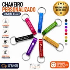 Chaveiro Abridor Personalizado Logo Nome Frase | Brindes Corporativos | Kits 20 a 60 Dia dos Pais