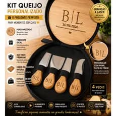 Kit Queijo Personalizado a Laser 5 Peças com Tábua de Bambu | Brinde Corporativo | Presente Criativo