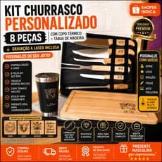 Presente Dia dos Pais Kit Churrasco Personalizado 8 Peças Copo Térmico e Tábua