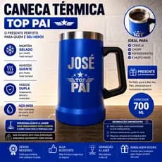 Caneca Térmica Personalizada Top Pai em Aço Inox | Presente Dia dos Pais com Gravação a Laser