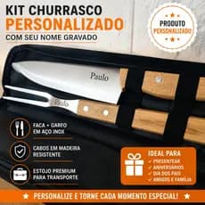 Kit Churrasco Personalizado com Nome | Faca e Garfo Gravado a Laser | Acompanha Estojo para Presente