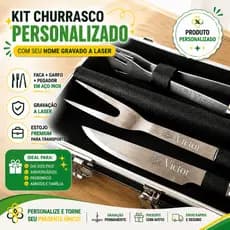 Kit Churrasco Personalizado Gravado a laser 3 Peças Inox com Maleta Alumínio | Presente Masculino