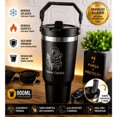 Copo Térmico Inox 800ml Personalizado com Nome | Canudo Alça | Quente e Gelado