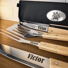 Presente Dia dos Pais Kit Churrasco Personalizado 5 Peças Maleta Nome Logo Frase