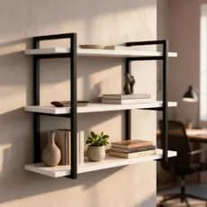 Prateleira Estilo Industrial 60cm 3 Níveis com Suporte em Aço Preto