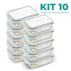 Kit 5/10 Potes 640ml Vidro 4 Travas Marmita  Hermético