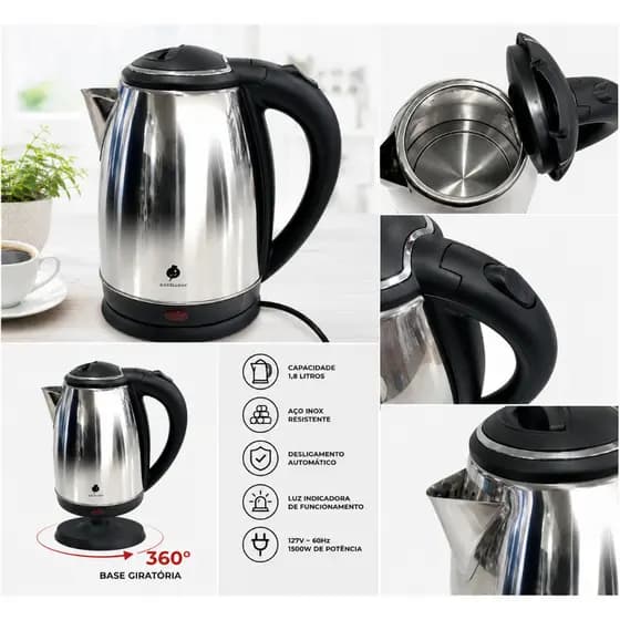 Chaleira Elétrica Inox 1,8L 220V Desligamento Automático Base Giratória