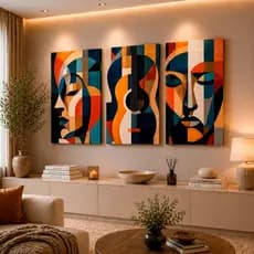 Quadro Decorativo Mulher Abstrato Violão Mosaico Sala Hall