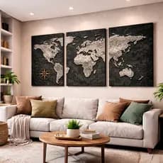 Quadros Decorativos Geografico Mapa Mundi Black Sala Hall Quarto