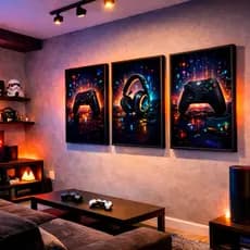 Quadros Decorativos Gamer Controles Headset Neon Jogos Quarto Sala Hall