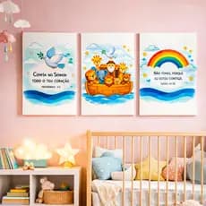 Quadros Decorativos Barco Jesus Infantil Religioso Quarto Sala Hall MDF 3mm