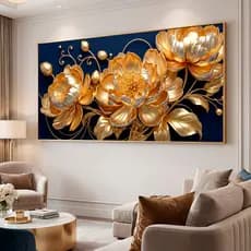 Quadro Decorativo 80x110cm Flor Dourada Ouro Metal Parede Hall Luxo Sala Quarto Escritório MDF