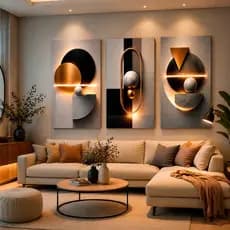 Quadro Decorativo Geométrico Circular Branco Dourado Escritório Sala Hall