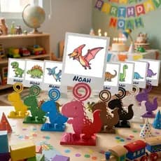 Lembrancinha Dinossauro Suporte Foto Mesa Aniversário Várias Cores Kit com 10