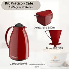 KIT Garrafa Térmica Café Água Chá 650ml Florença + Suporte para Filtro de Café + Açucareiro e Colherzinha Unitermi