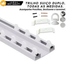 Trilho Suíço Max Duplo de Alumínio para Cortina – Pintura Eletrostática Branca, Ideal Para Sala, Quarto e Escritorio