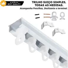 Trilho Suíço Max Simples de Alumínio para Cortina – Pintura Eletrostática Branca, Ideal Para Sala, Quarto e Escritorio