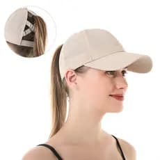 Boné Feminino Rabo De Cavalo Liso Ajustável Tecido Respirável Esporte Aba Curva ref: HYL-37W#