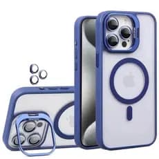 ③Capa Magnética Com  suporte invisível para iPhone 15 16 Pro Max Capa Macia Com Proteção De Camera Lente