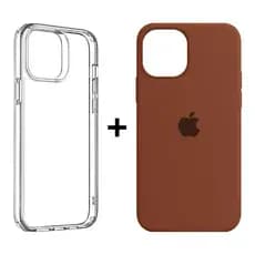 Kit 2 Capinhas Case Silicone Aveludada Colorida e acrílico Transparente para iphone 14 14Pro 14Promax