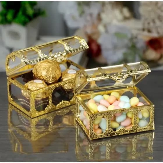Kit 12 a 48 Mini Baú Dourado De Acrílico Enfeite Para Festa Lembrancinha Decoração